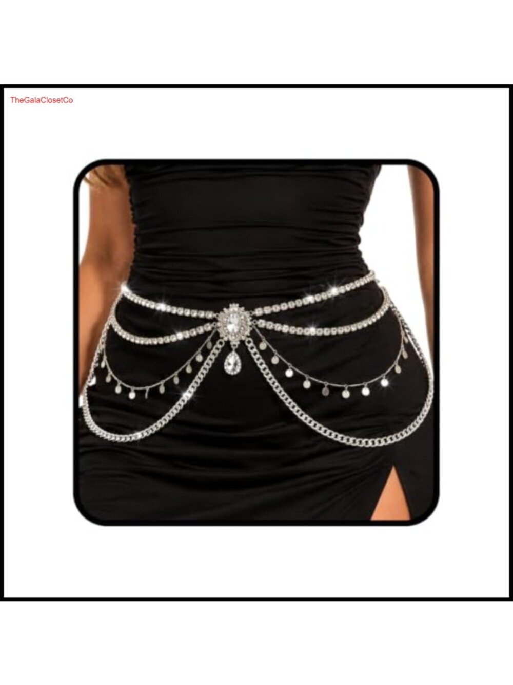 Rhinestone Layered Chain Belt Sequin Waist Chain Body Jewelry for Women